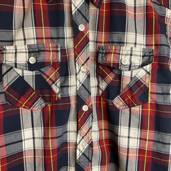 Southpole Mens Red & Navy Plaid Short Sleeve Shirt Button-Down Size M - Picture 10 of 11